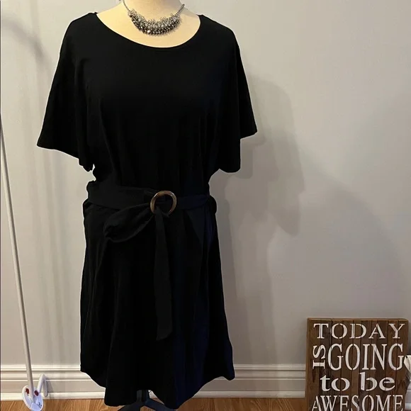 NWT JOE FRESH Black Short Sleeve T-Shirt Dress with Belt size 2X - Picture 2 of 10